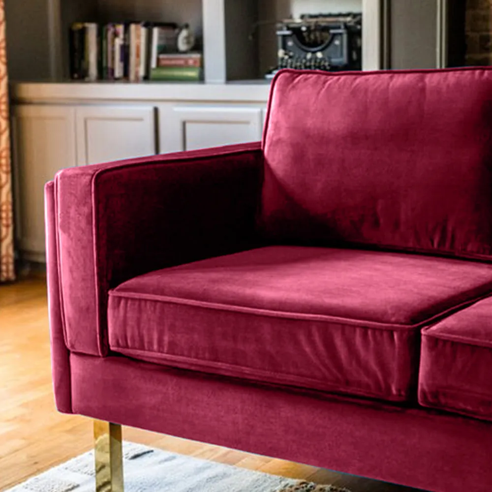 Nebula Maroon Velvet 3-Seater Sofa with Square Arms - Luxury Living Room Seating, L220cm x W86cm x H81cm