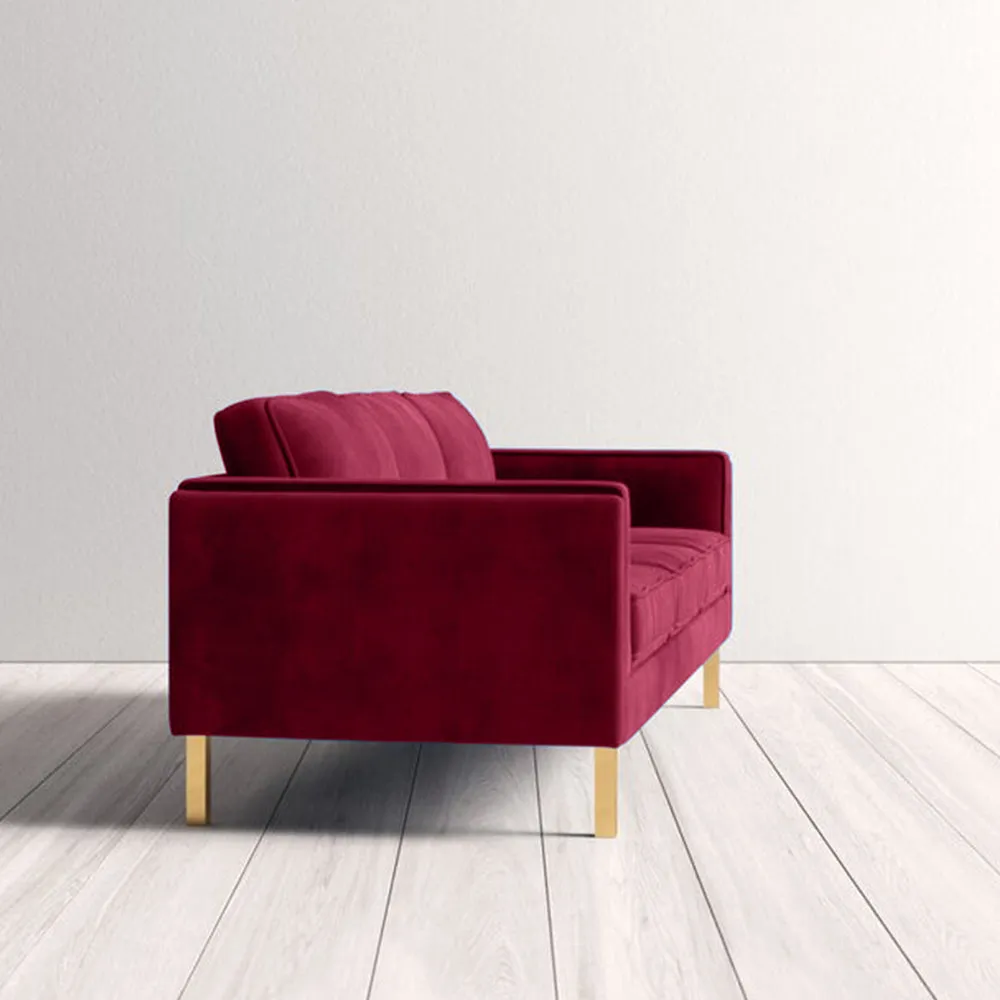 Nebula Maroon Velvet 3-Seater Sofa with Square Arms - Luxury Living Room Seating, L220cm x W86cm x H81cm