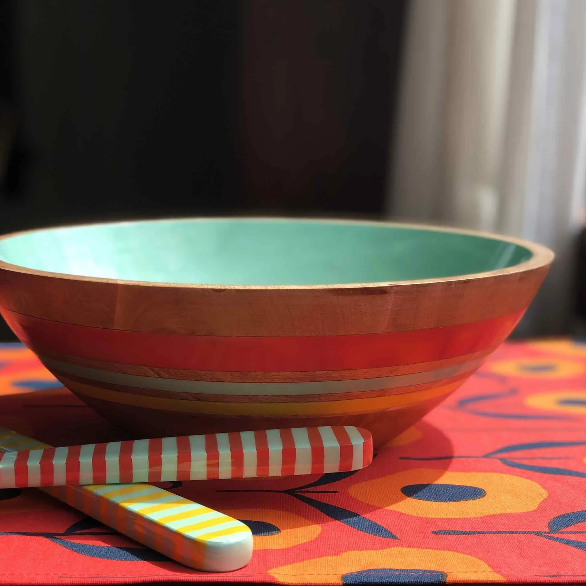 Red Fish Mango Wood Salad Bowl and Tongs