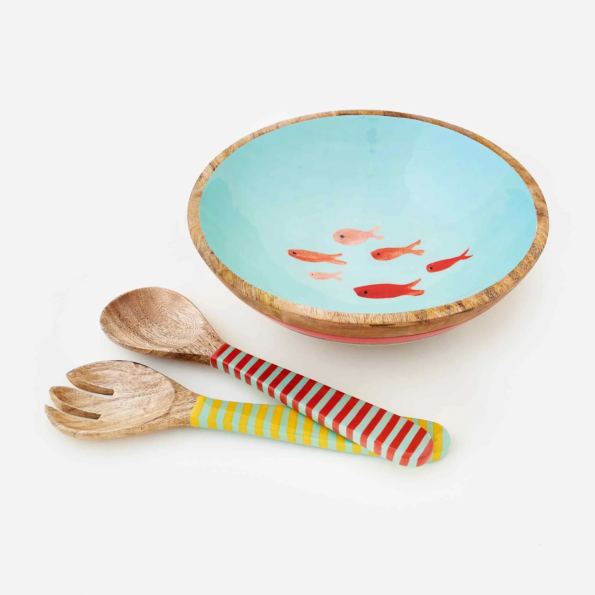 Red Fish Mango Wood Salad Bowl and Tongs