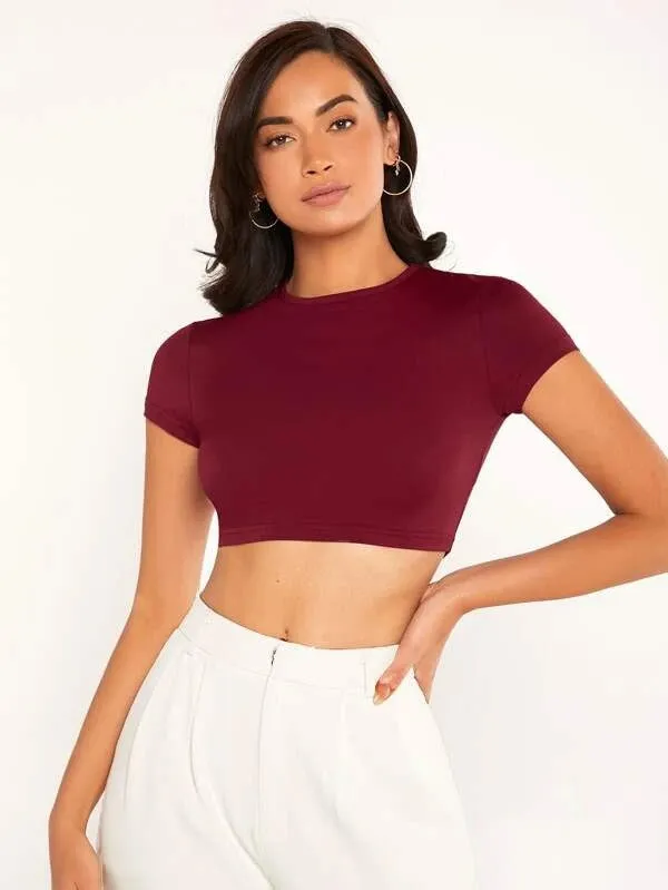 SOLID MOCK NECK CROP TOP-WINE