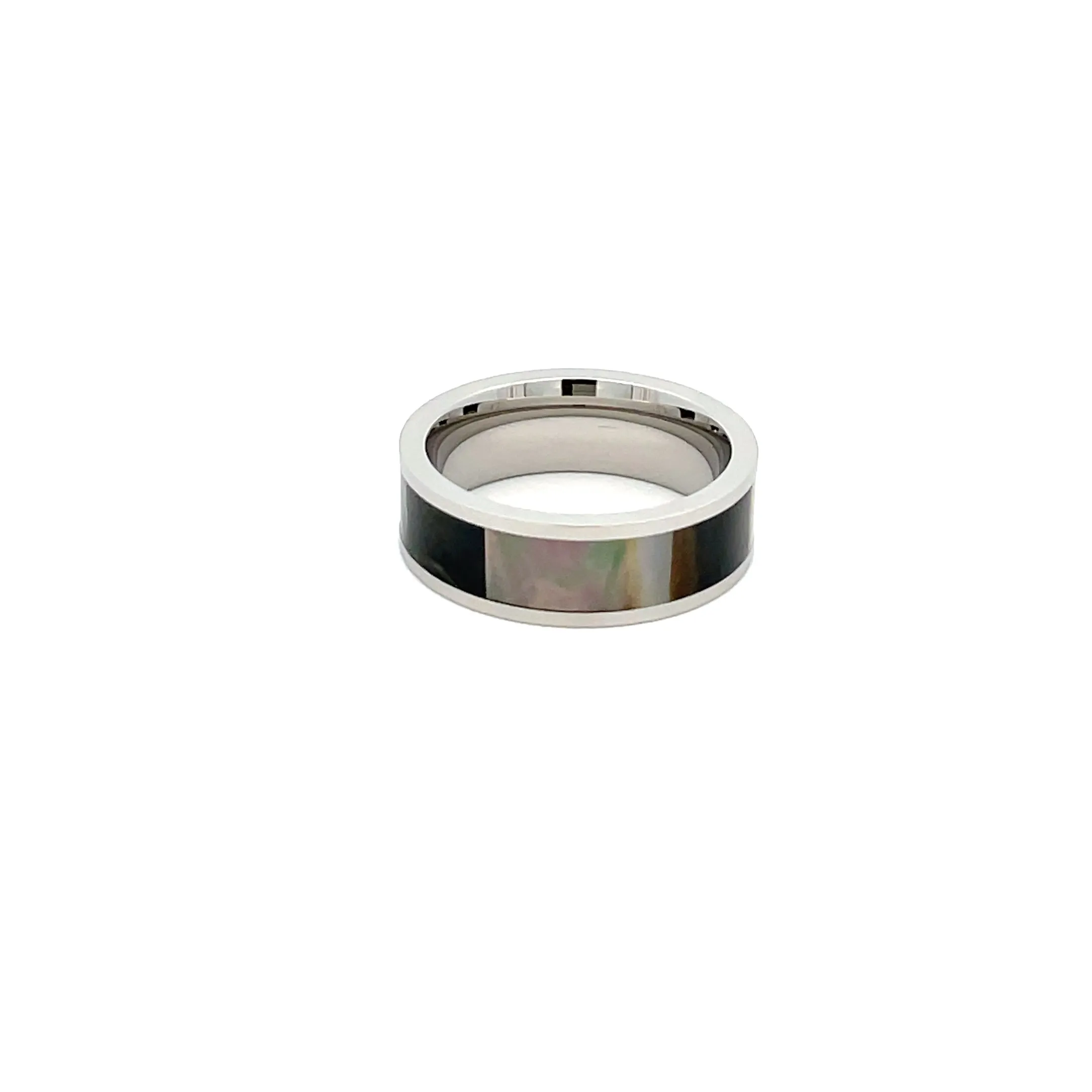 Stainless Steel Black Mother of Pearl Ring