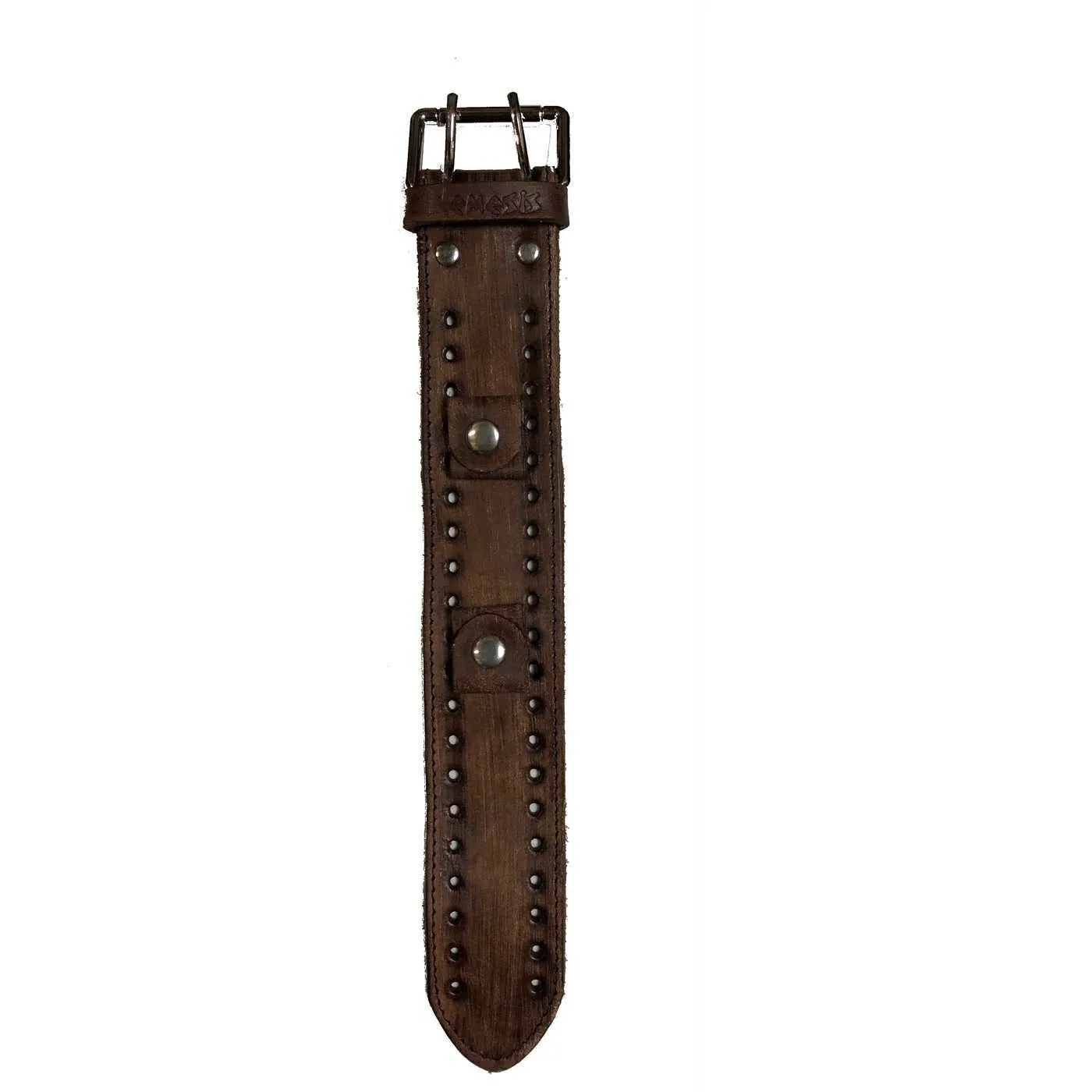 Stitched Perforated Brown Leather Cuff