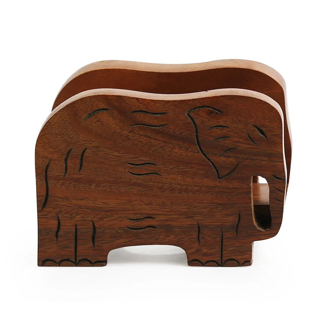 'Trunk-ed Bunk' Hand Carved Napkin Holder In Sheesham Wood