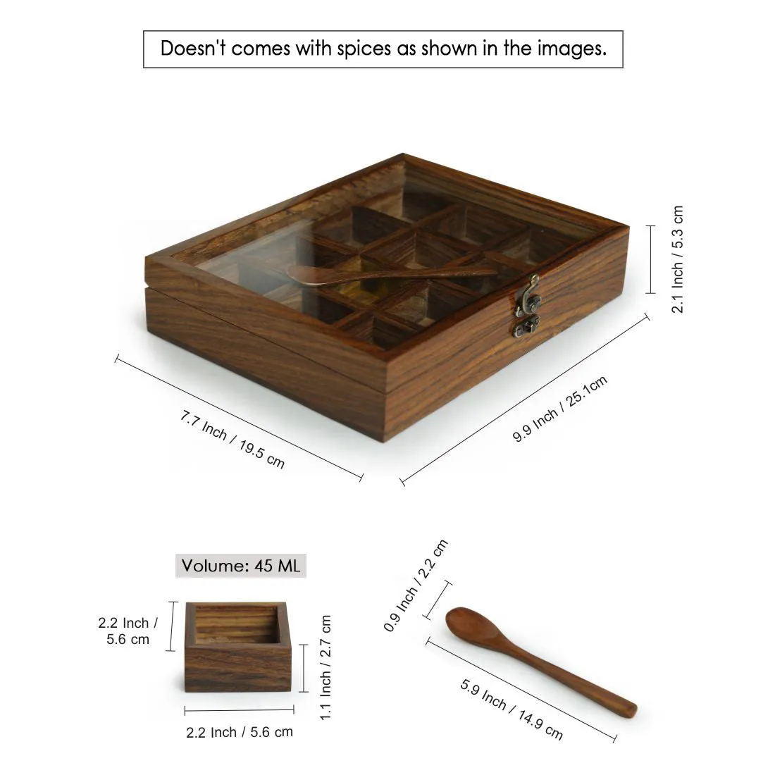 'Twelve Blends' Spice Box With 12 Containers & Spoon In Sheesham Wood