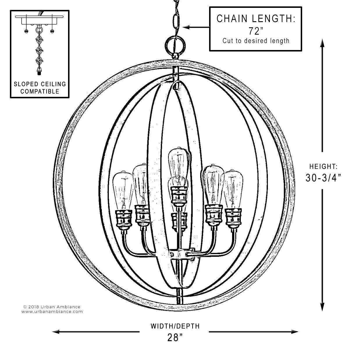 UHP2211 Vintage Chandelier, 30-3/4"H x 28"W, Galvanized Steel Finish, Anchorage Collection