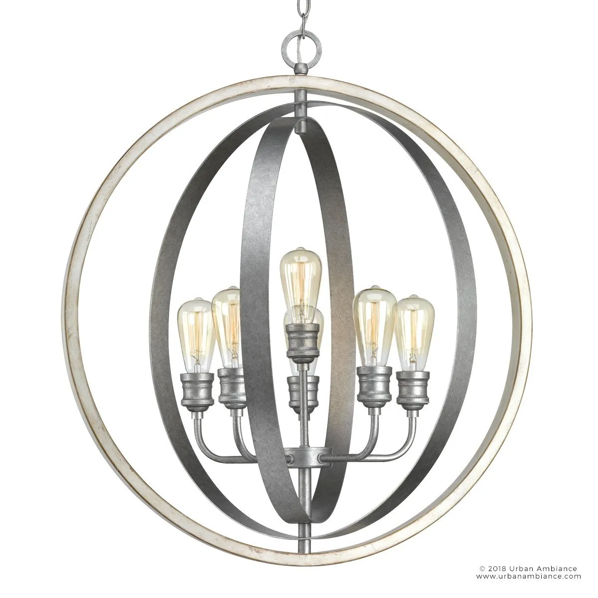 UHP2211 Vintage Chandelier, 30-3/4"H x 28"W, Galvanized Steel Finish, Anchorage Collection