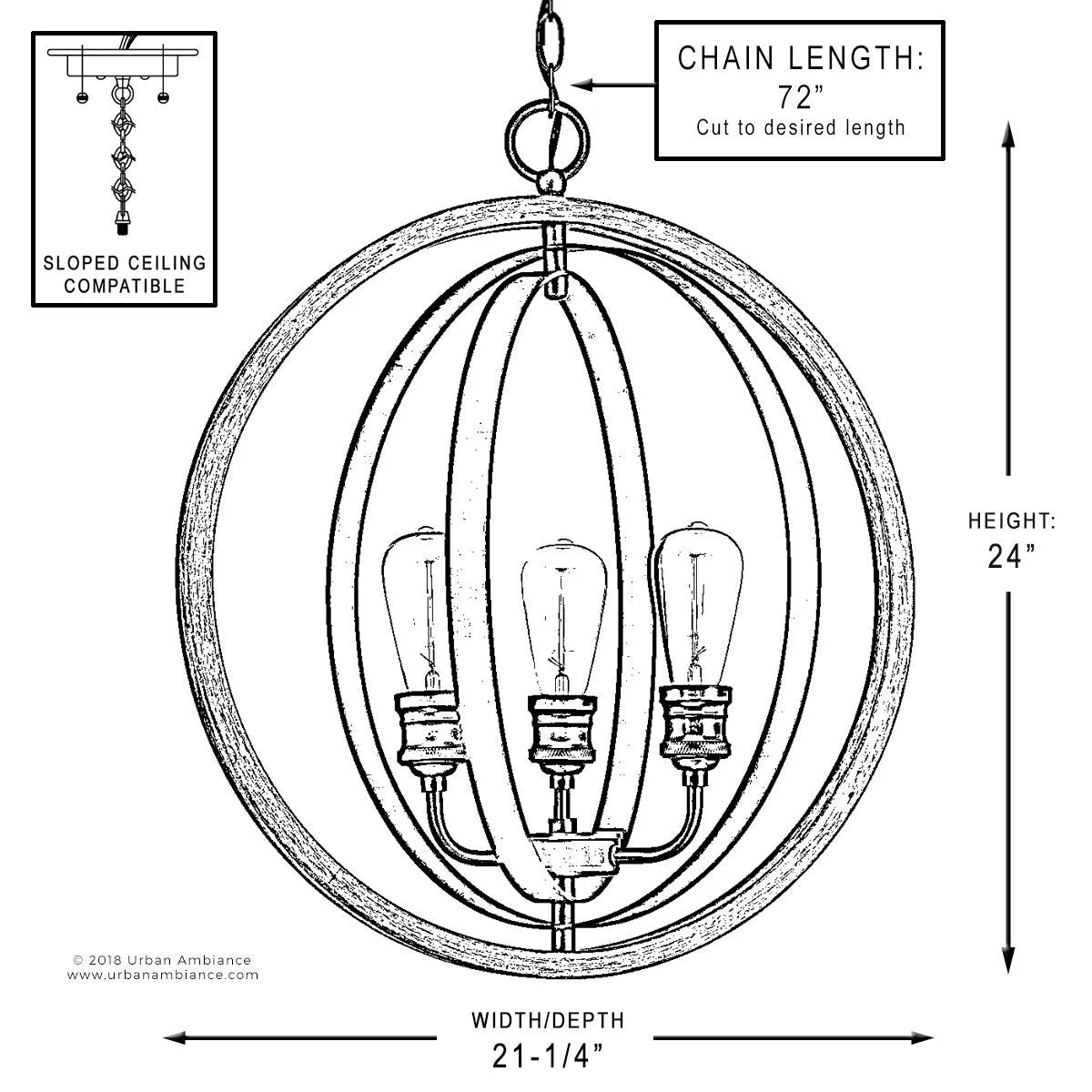 UHP2212 Vintage Chandelier, 24"H x 21-1/4"W, Charcoal Finish, Anchorage Collection