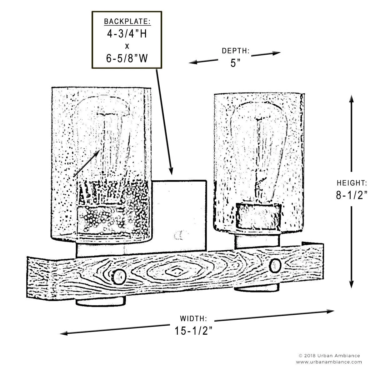 UHP2482 Modern Farmhouse Bath Fixture, 8-1/2"H x 15-1/2"W, Charcoal Finish, Adelaide Collection