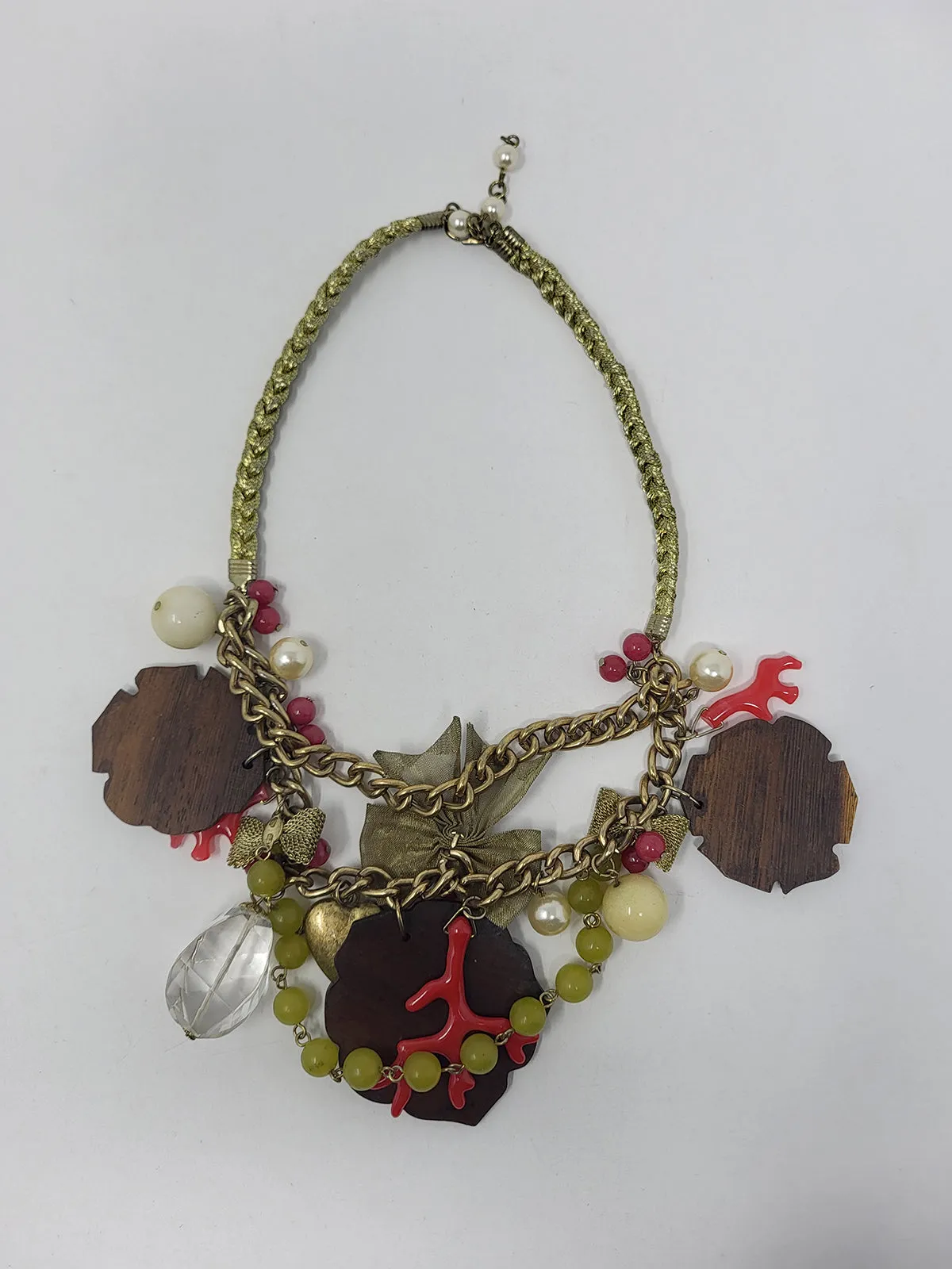 Vintage Betsey Johnson Gold & Red Wood Roses Necklace