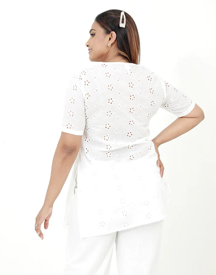 White Kurtha in Cut Lawn Fabric