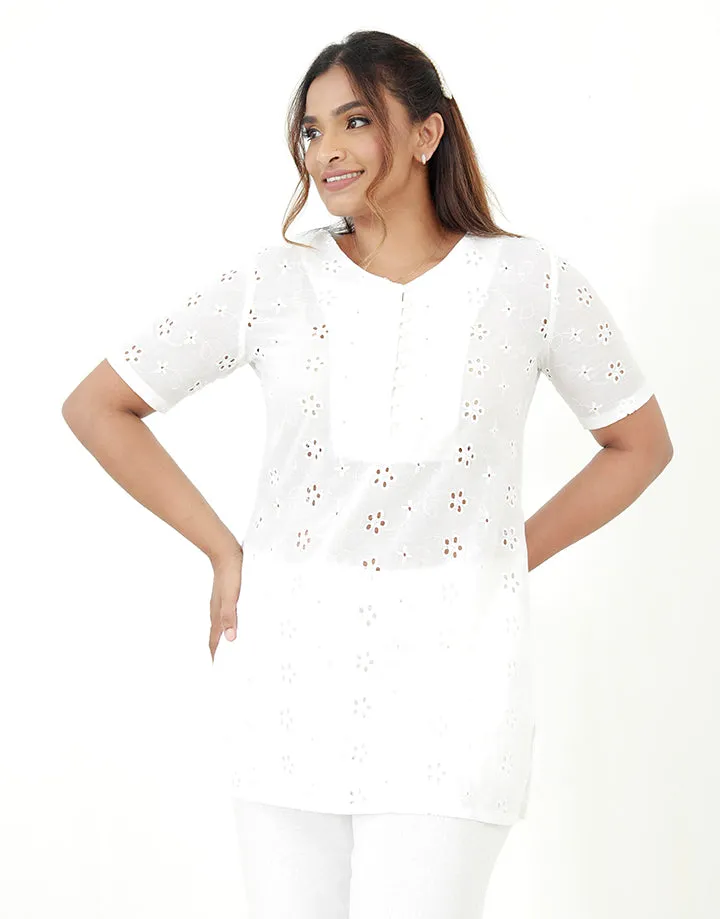 White Kurtha in Cut Lawn Fabric